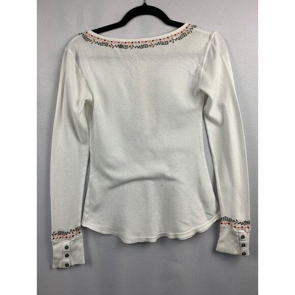 Lucky Brand Womens XS Ivory Embroidered Henley Top - Picture 5 of 5